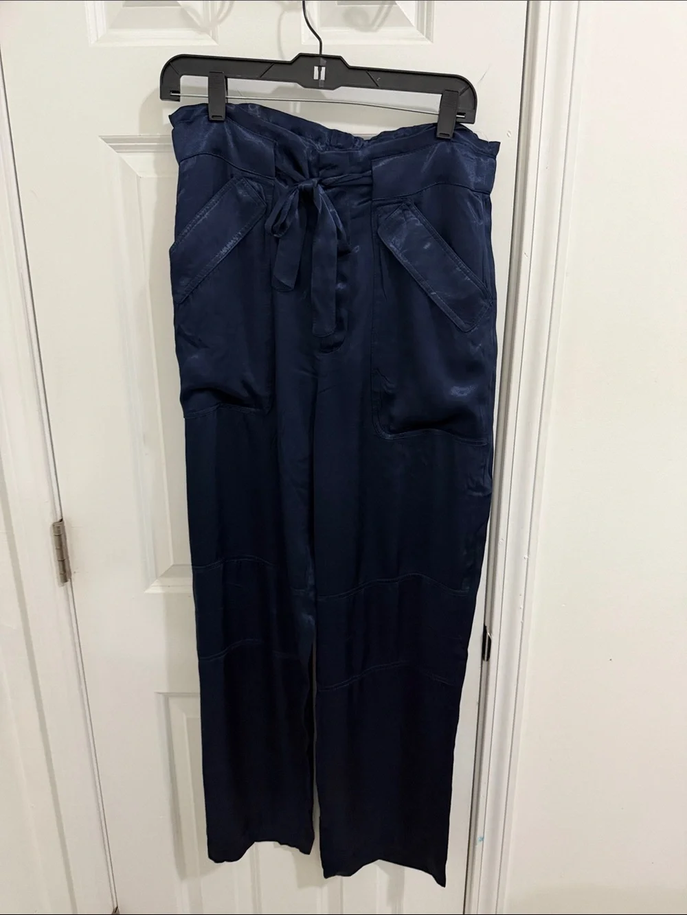 J. Crew Satin-Look Navy Wide-Leg Tie-Waist Pants Size 10